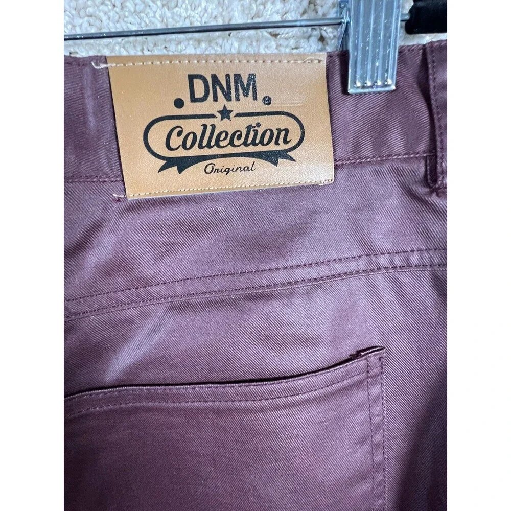 DNM Collection Men’s Biker Pants Burgundy Coated Slim Fit Size 36 Moto Style